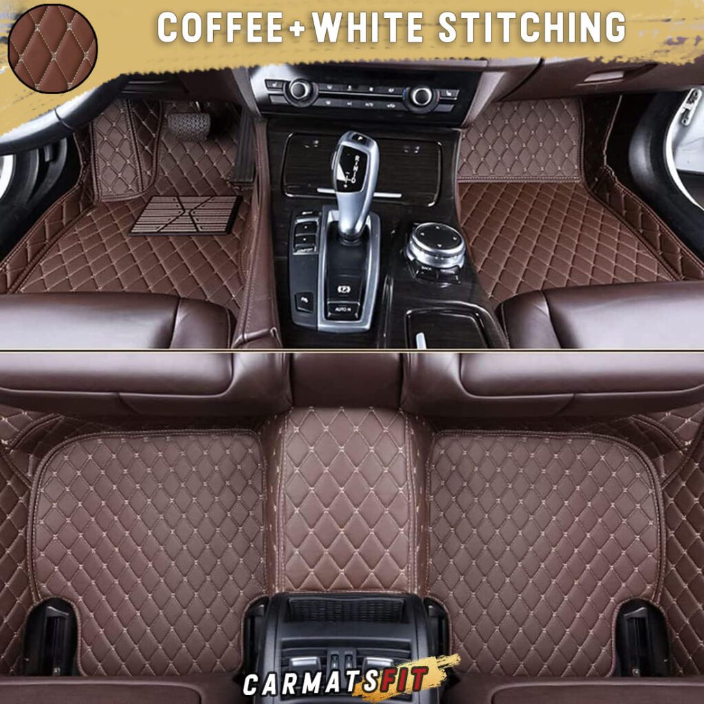 Coffee white stritching diamond car mats