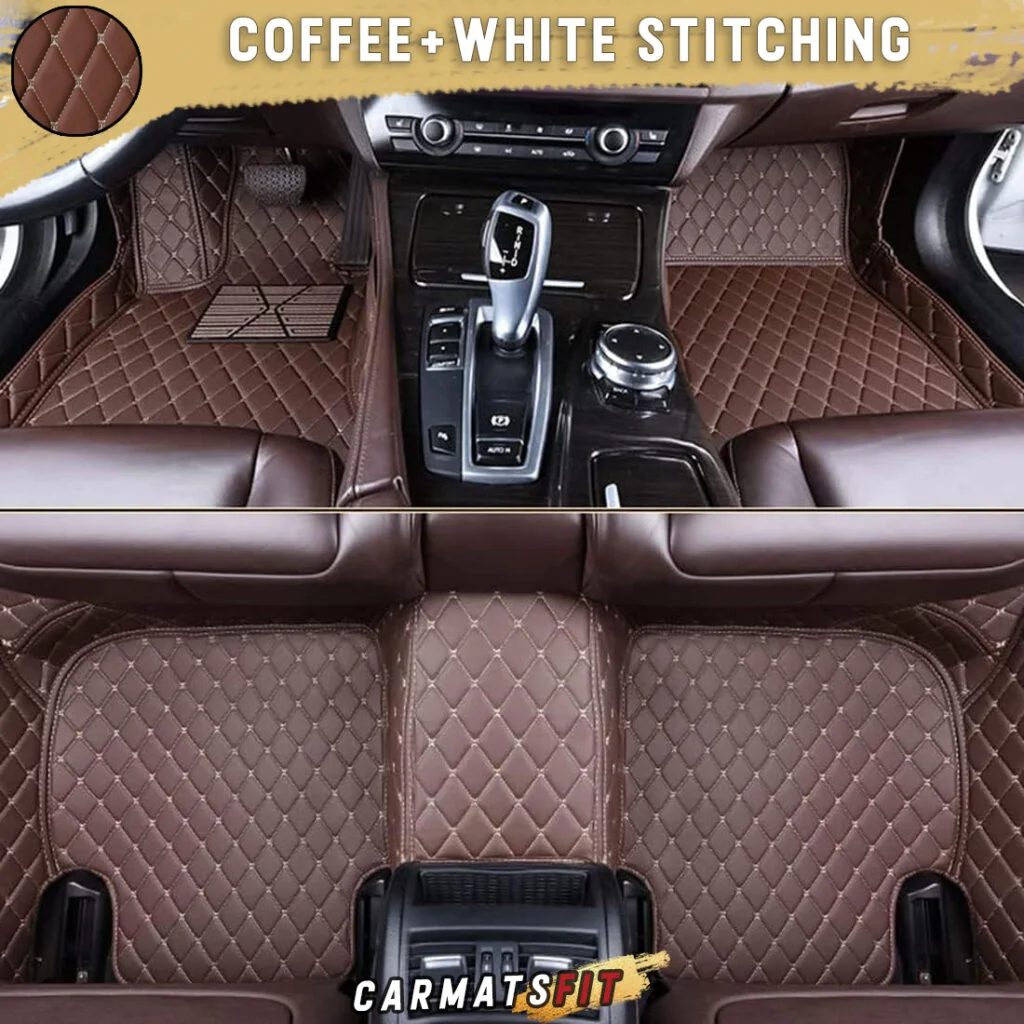 Coffee white stritching diamond car mats